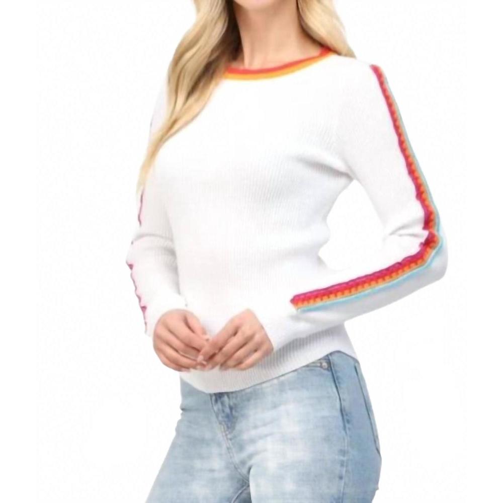 NEW FATE crochet trimmed waffle knit top in white
